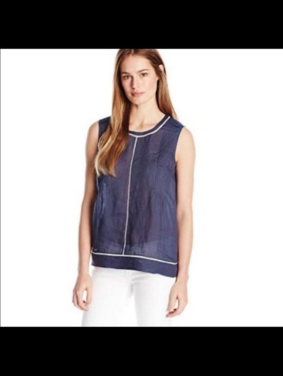 Vince Tops - Vince Linen Tank Navy Blue Size Small